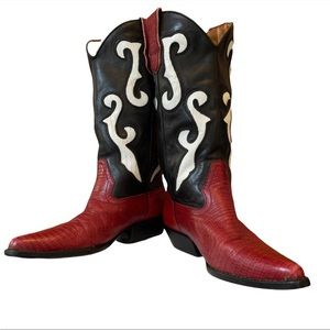 90s Red Black Leather Cowboy Boots Nine West Romnee